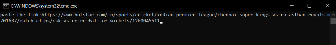paste the link to download hotstar video in hotstarlivestreamer command prompt