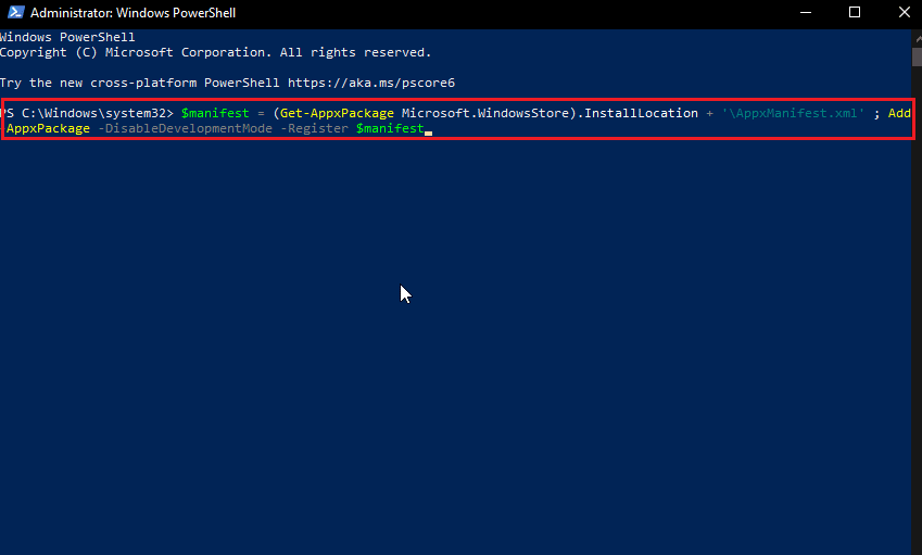 paste the powershell command