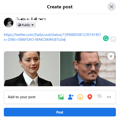 Paste the Twitter post link into the Create post textbox