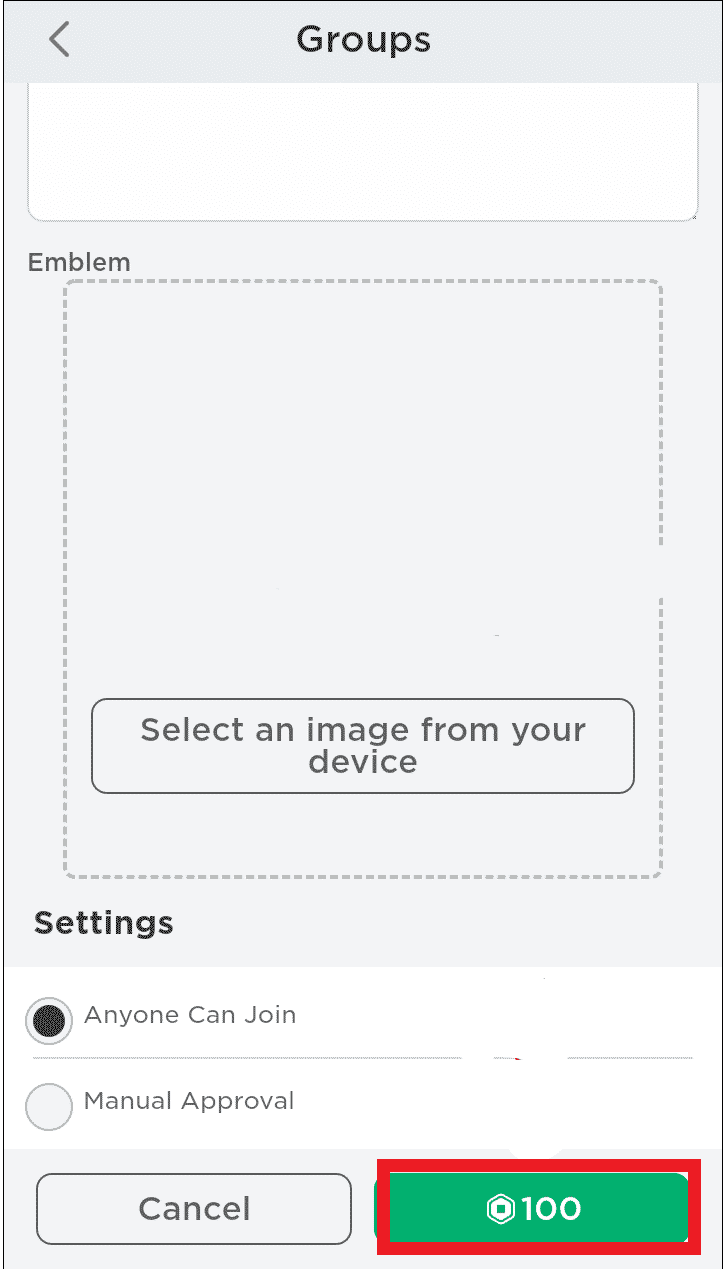 Pay 100 Robux to complete the creation of the group. How to Give Robux to Friends