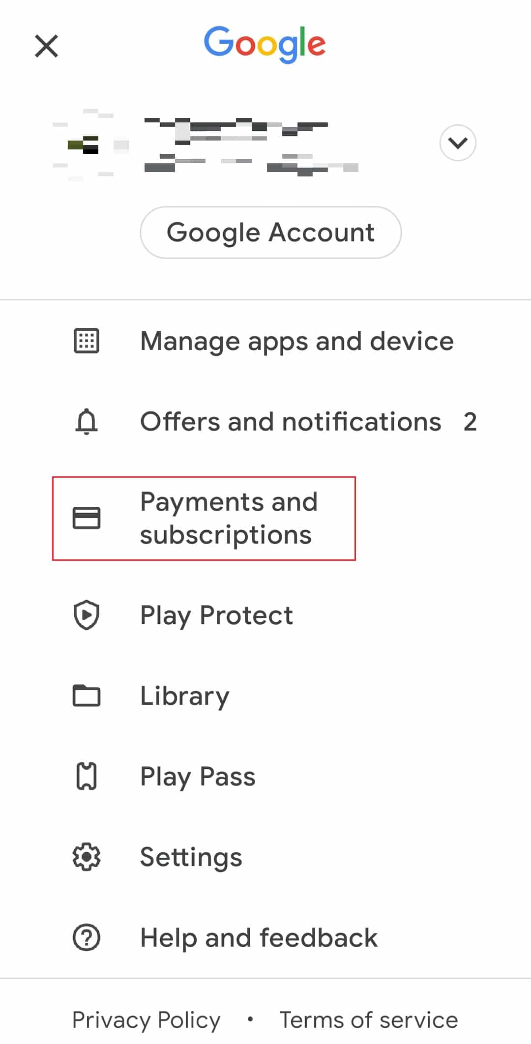 payments and subscriptions option