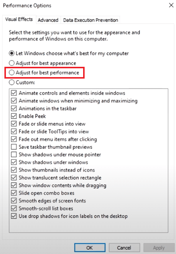 Performance options window. How to Fix Taskbar Showing in Fullscreen on Windows 10