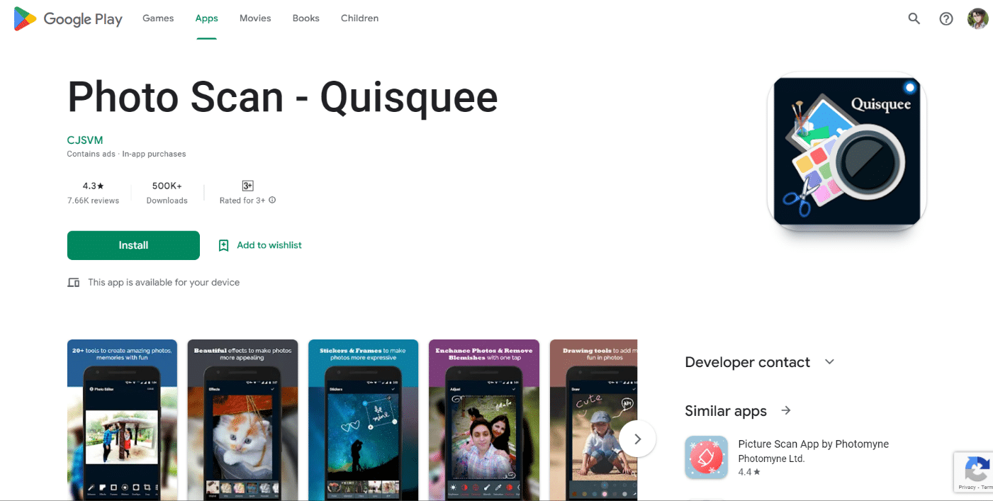 Photo Scan - Quisquee in play store