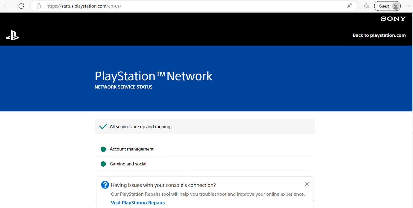 playstation status page