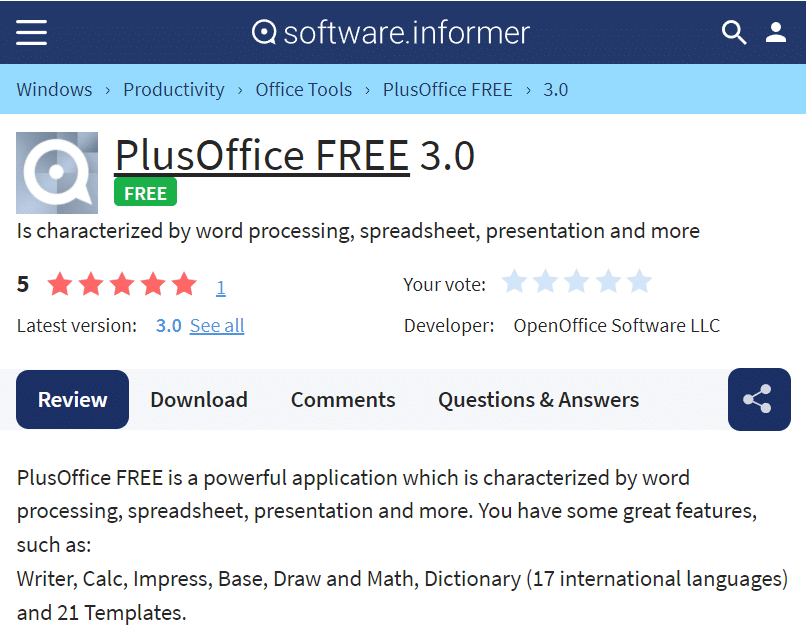 PlusOffice Free available on third party website