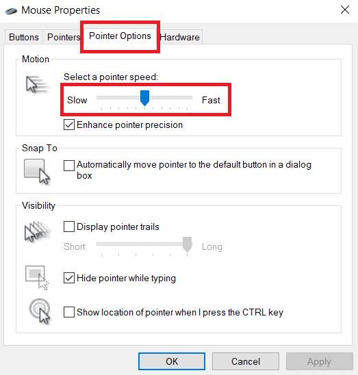 Pointer Options tab. How to Fix Windows 10 Bluetooth Mouse Lag