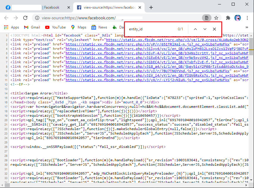 press Ctrl + F and type entity id in the search box and press Enter | See Hidden Photos On Facebook