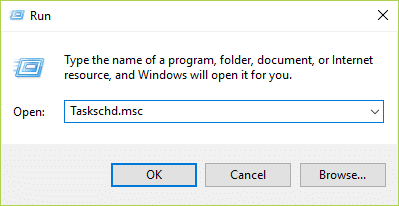 penet Windows Key + R banjur ketik Taskschd.msc lan kenek Enter kanggo mbukak Task Scheduler