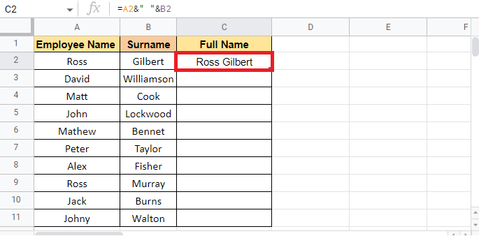 Press enter key to get the full name. How to Combine Two Columns in Google Sheets