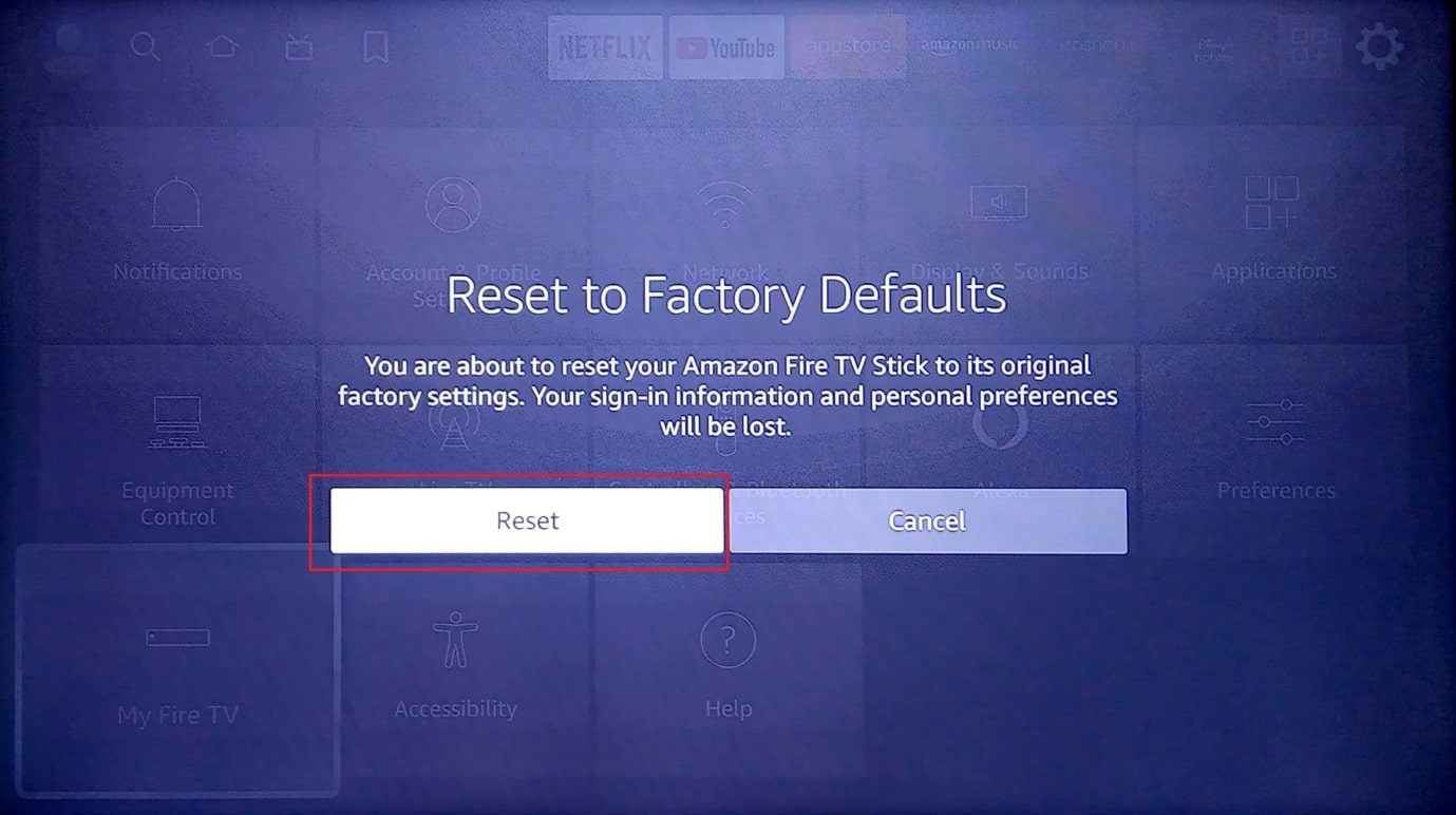select reset. how to improve Firestick performance