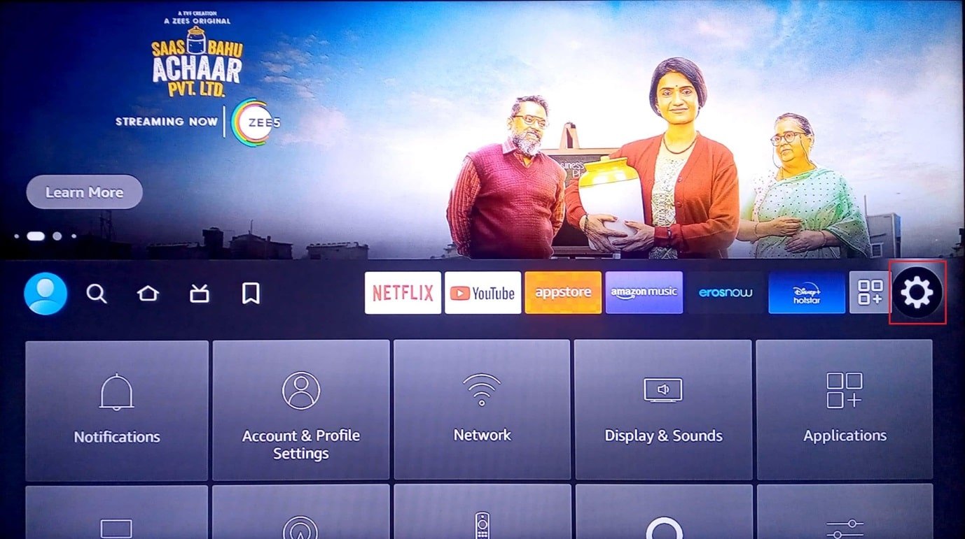 settings in homescreen. how to improve Firestick performance