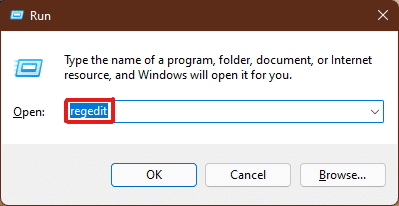 Press Windows + R key combination to open the Run dialog box. Type regedit command and press Enter to run it.