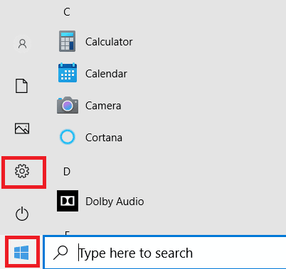 Press the Windows key, and click on the Settings tab to launch the Settings app.