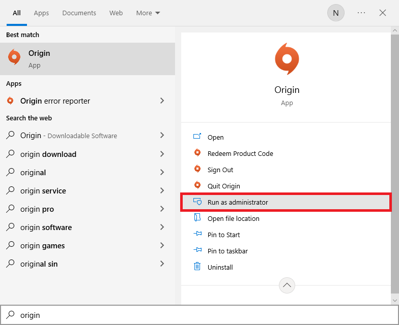 open origin as administrator