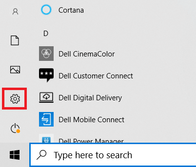 Press the Windows key. Click Settings icon