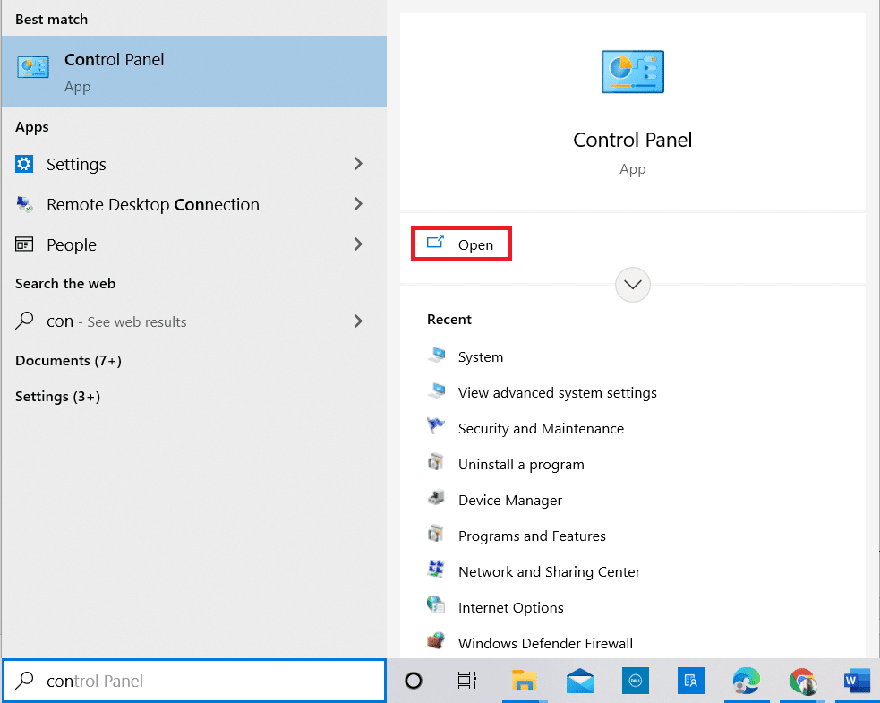 Presione la tecla de Windows. Escriba Panel de control y ábralo | cómo arreglar RESULT_CODE_HUNG