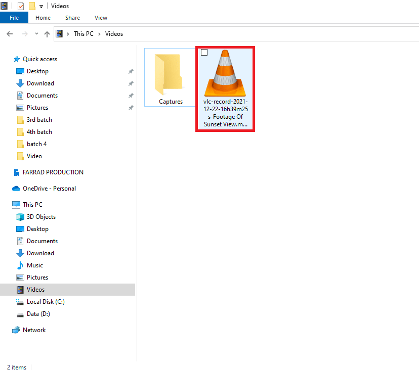 Press Windows key and E keys to open File Explorer. Navigate to This PC to Videos folder