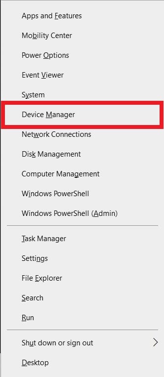 Press Windows logo + X keys to open windows power menu and select Device Manager.