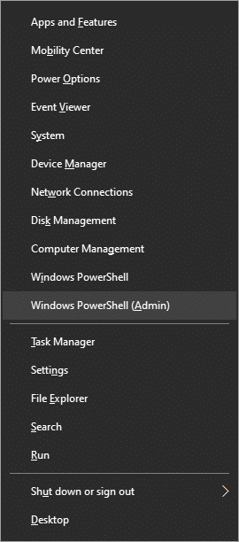 Press Windows and X keys together and click on Windows PowerShell, Admin. 