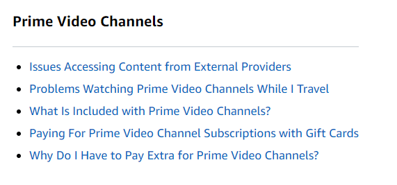 Prime video help related to channels