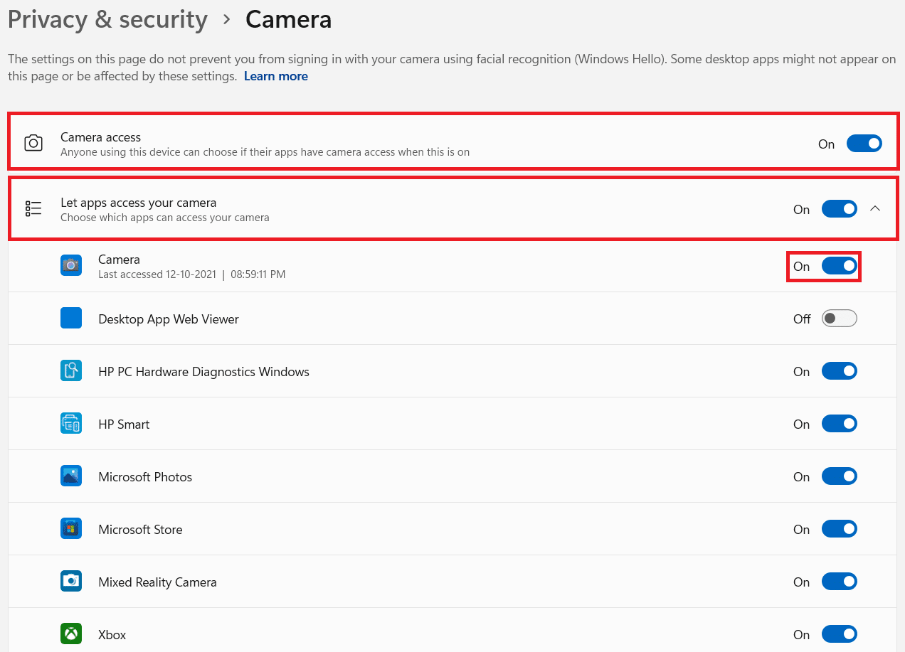 Privacy settings. How to fix Webcam not working on Windows 11