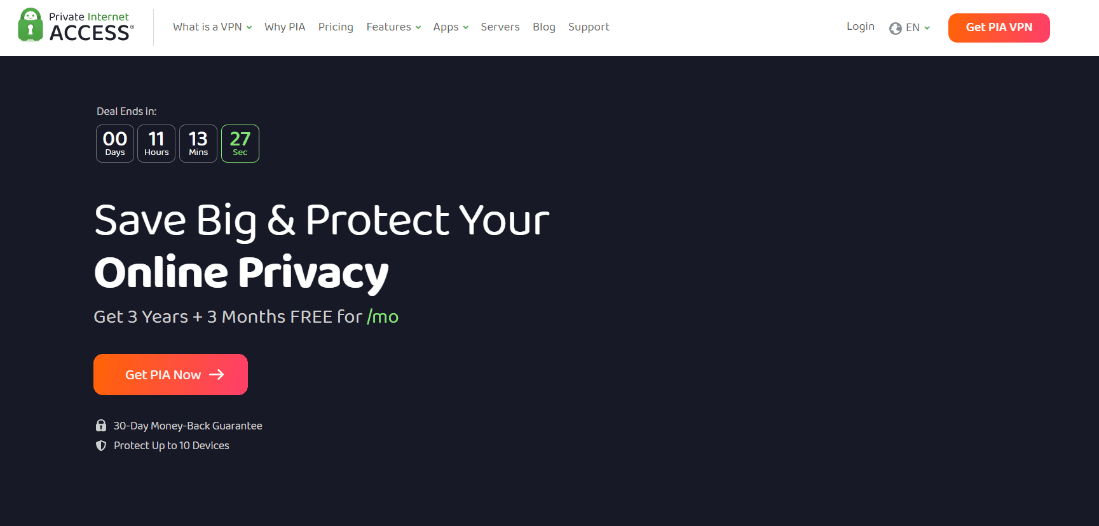 private internet access VPN webpage 
