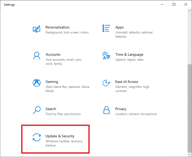 Proceed to Update&Security | Fixed: Windows Update Error 0x800704c7