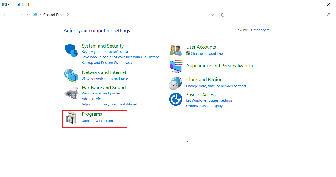 Programs option. Fix Another Installation in Progress in Windows 10