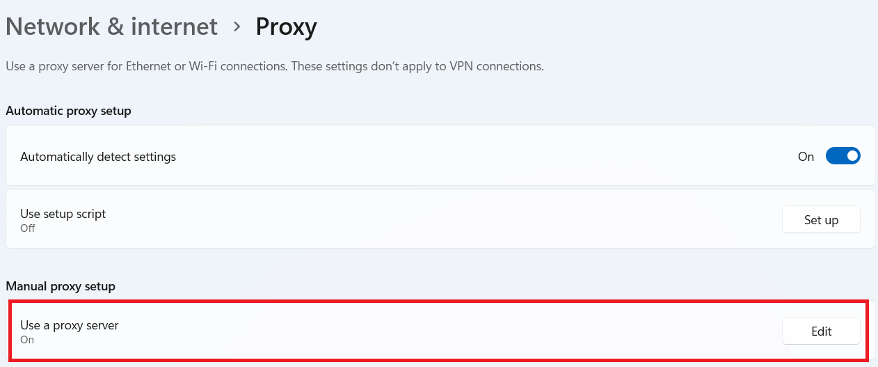Proxy settings. Fix Unable to Connect to EA Servers