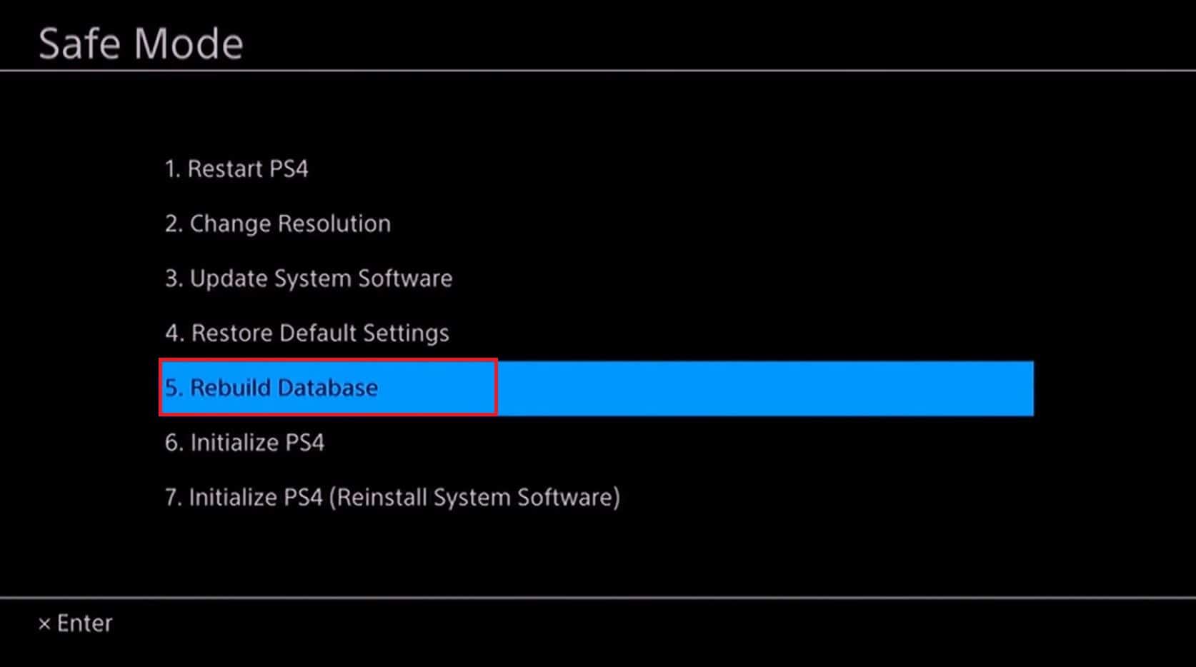 PS4 safe mode rebuild database