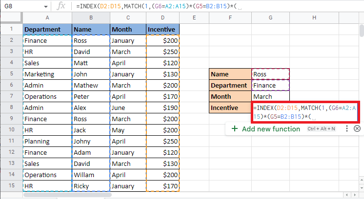 Put an asterisk and open the brackets for the last criterion which is the Month. How to INDEX MATCH Multiple Criteria in Google Sheets