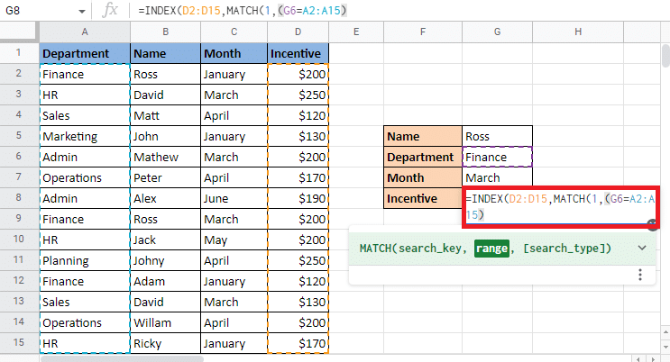 Put an equal to sign and match it to the column by selecting the department column