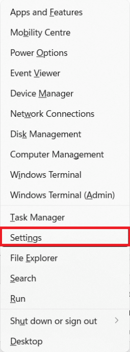 select settings from Quick link menu. How to get black cursor in Windows 11