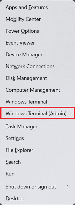 Select Windows Terminal as administrator or Windows PowerShell as administrator in Quick link menu Windows 11