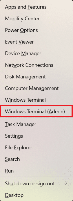 click on Windows terminal admin in Quick link menu 