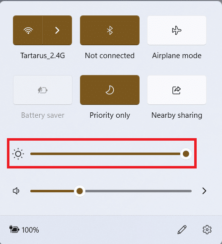 adjust brightness from Action center