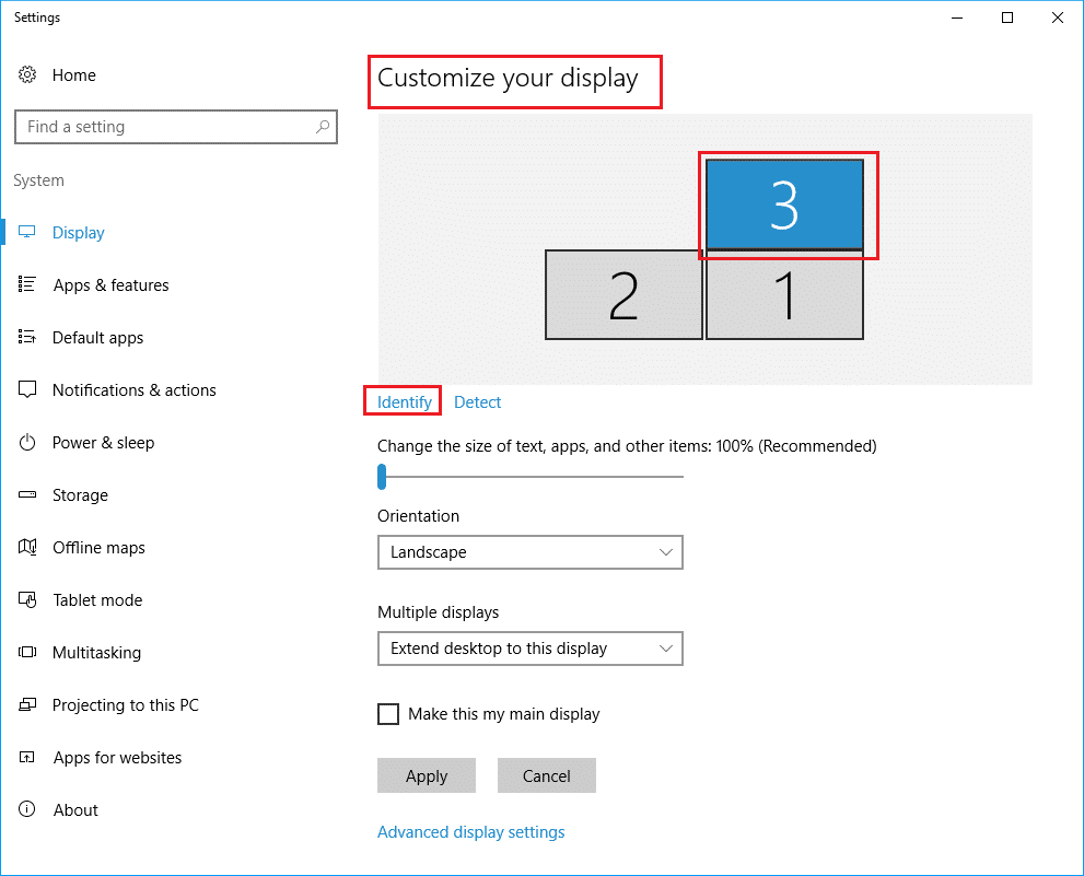 rearrange multiple display Monitors under customize your desktop section in display system settings on Windows