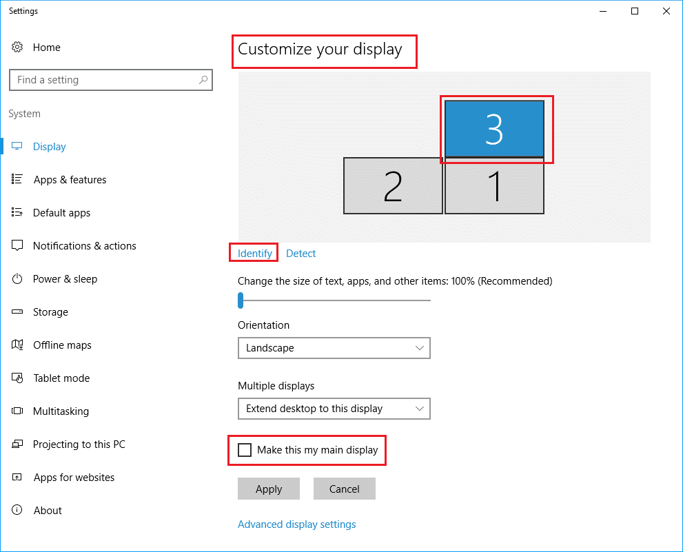 rearrange multiple display Monitors under customize your desktop section in display system settings on Windows