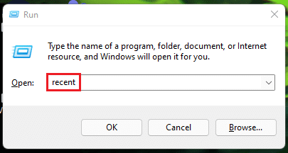 recent command in Run dialog box Windows 11