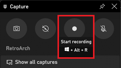 Recording option in the Capture toolbar
