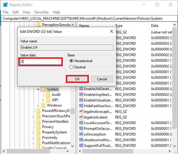 Refer to this value. • Set the Value data to 1 to enable UAC in your system. • Set the Value data to 0 to disable UAC registry. 