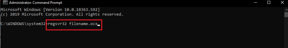 regsvr32 filename.ocx command