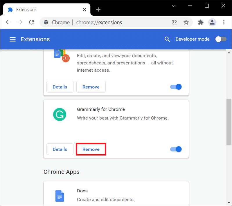 Remove option for Chrome extension