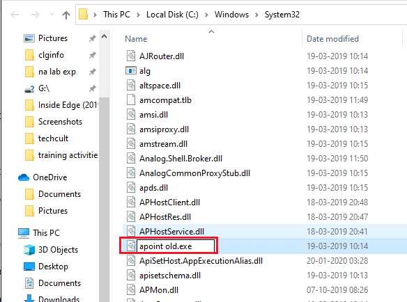 rename file to apoint old.exe