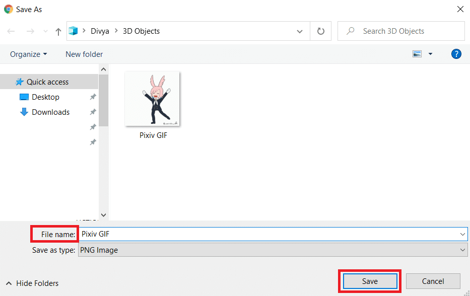 Rename the file and click on Save