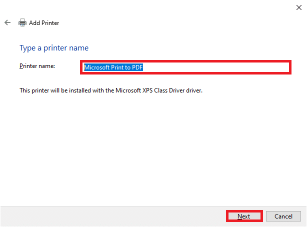 Rename the printer if needed and click on Next