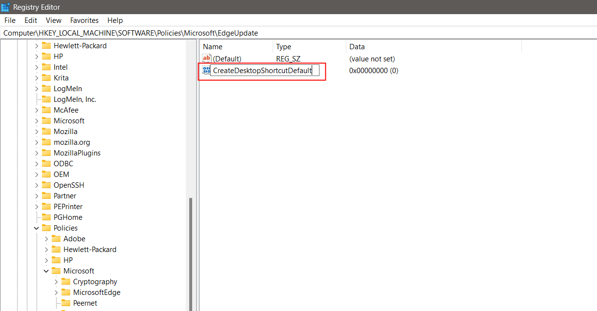 renamed as CreateDesktopShortcutDefault. Fix Microsoft Edge Shortcut Keeps Appearing on Desktop