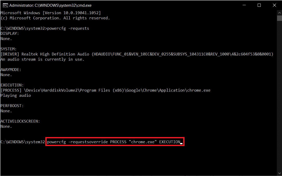 powercfg command to cancel power request