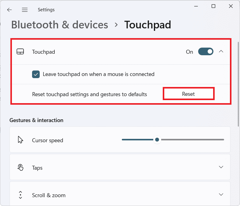Reset option in Touchpad settings section. How to Enable or Disable Touchpad Gestures in Windows 11