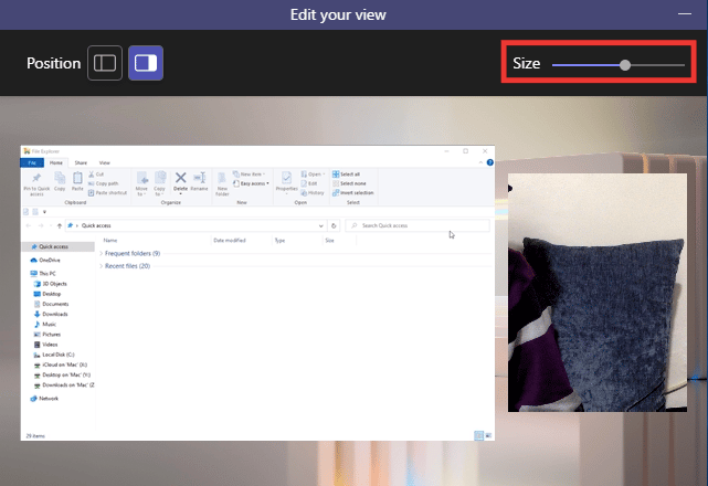 Resizing the ratio between the shared screen and the presenter window. How to Share Multiple Screens in Microsoft Teams